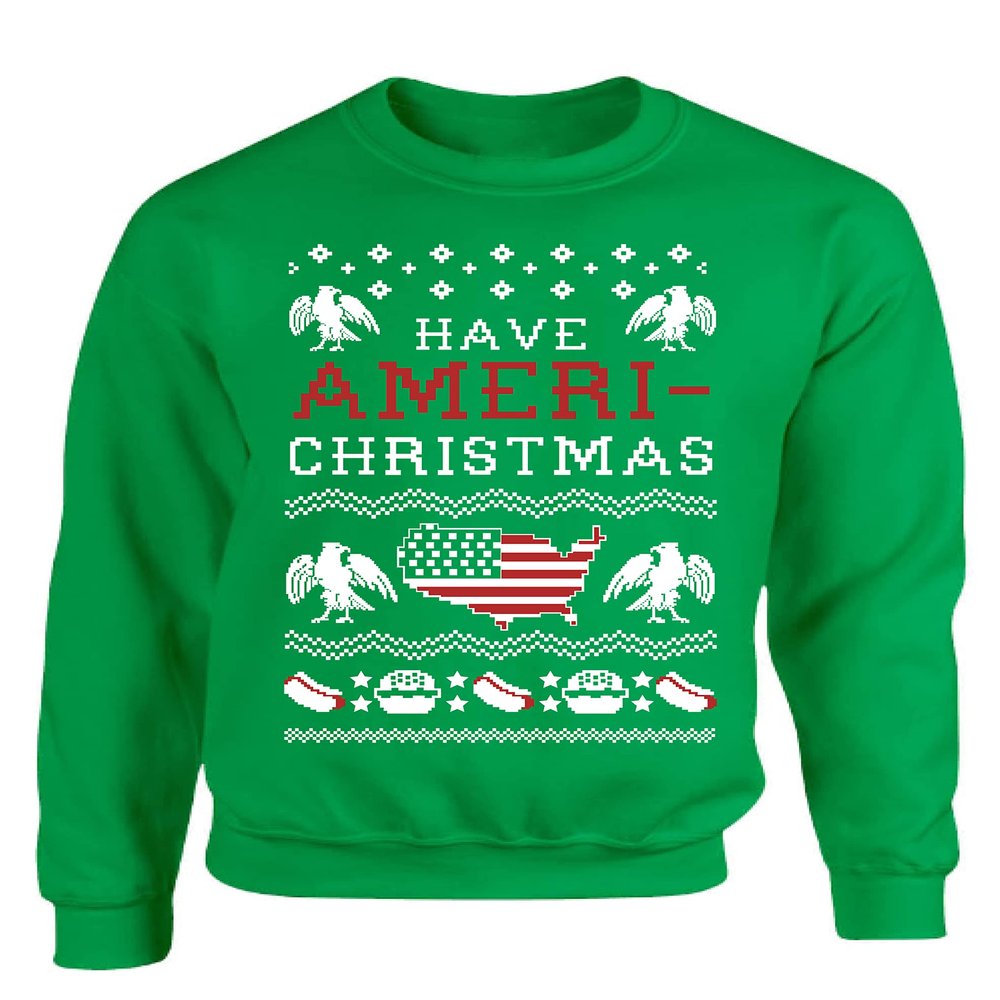 ALLNTRENDS Have Ameri Christmas Love America Ugly Christmas Sweater Funny Patriotic Sweatshirt (S, Irish Green)