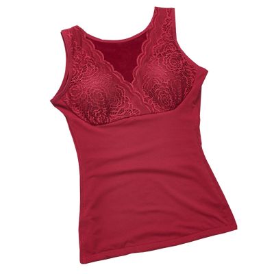 ANRIO Velvet Thicken Thermal Underwear for Women Plus Size Thermals Body Slim Shaper Camisole Sleeveless Vest Tank Tops (Color : Wine, Size : XL/X-Large)