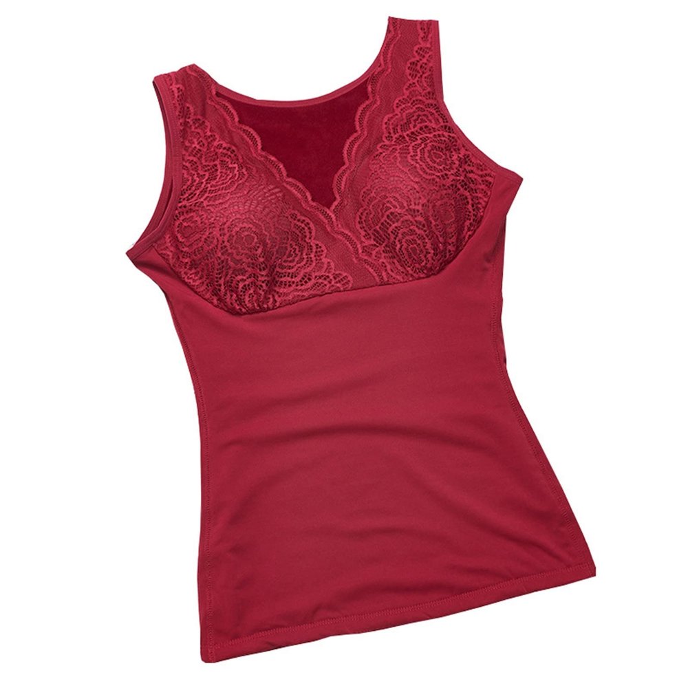 ANRIO Velvet Thicken Thermal Underwear for Women Plus Size Thermals Body Slim Shaper Camisole Sleeveless Vest Tank Tops (Color : Wine, Size : XL/X-Large)