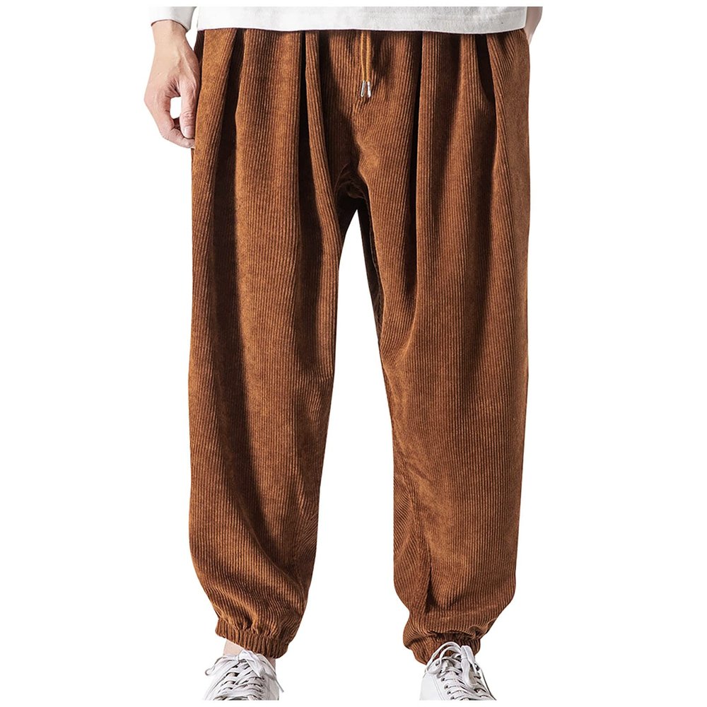 Ymosrh Mens Joggers, Men Sweatpants Joggers with Pockets Athletic Pants Long Tall Men's Trousers, Japanese Retro Corduroy Loose Casual Shorts, Work Safety Trousers Pants Fit Track (3XL, Brown)