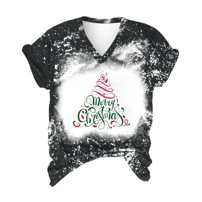 Baby It's Cold Outside Tshirt Women Christmas Snowman Bleached Shirts Casual V Neck Short Sleeve Letter Print Tee Tops