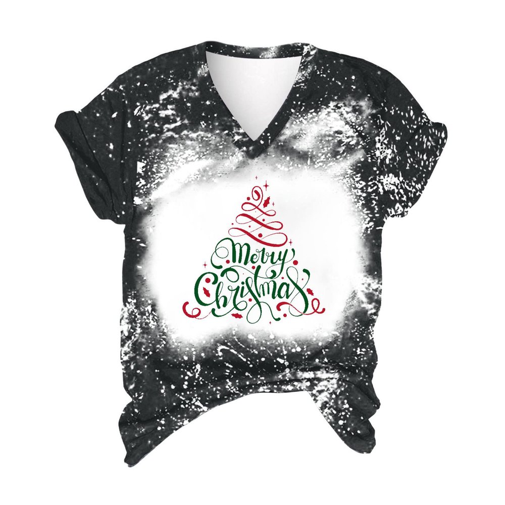 Baby It's Cold Outside Tshirt Women Christmas Snowman Bleached Shirts Casual V Neck Short Sleeve Letter Print Tee Tops