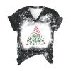 Baby It's Cold Outside Tshirt Women Christmas Snowman Bleached Shirts Casual V Neck Short Sleeve Letter Print Tee Tops view 1