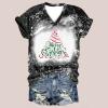 Baby It's Cold Outside Tshirt Women Christmas Snowman Bleached Shirts Casual V Neck Short Sleeve Letter Print Tee Tops view 2