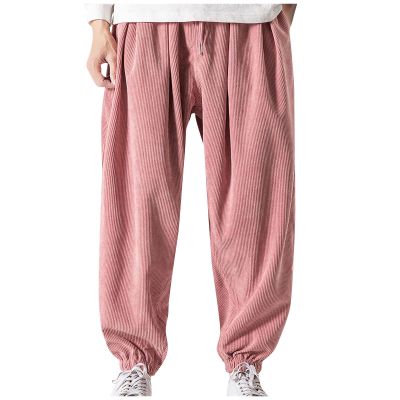 Ymosrh Mens Sweatpants Joggers, Athletic Pants Lounge Wear Jockers Men Pants Men's Trousers, Japanese Retro Corduroy Loose Casual Shorts, Work Safety Trousers Sweat Workout Training (M, Pink)