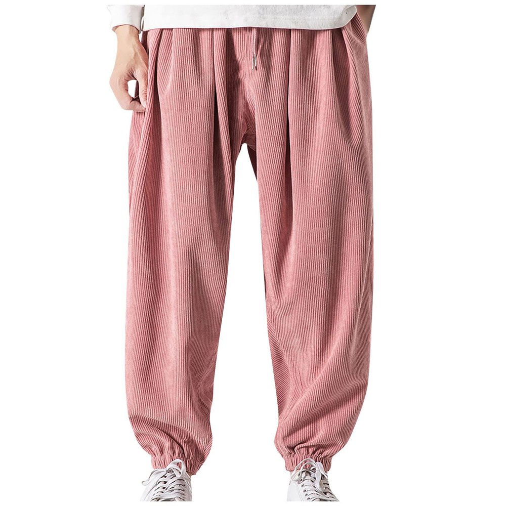 Ymosrh Mens Sweatpants Joggers, Athletic Pants Lounge Wear Jockers Men Pants Men's Trousers, Japanese Retro Corduroy Loose Casual Shorts, Work Safety Trousers Sweat Workout Training (M, Pink)