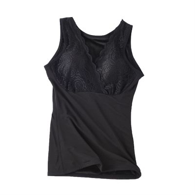 ANRIO Velvet Thicken Thermal Underwear for Women Plus Size Thermals Body Slim Shaper Camisole Sleeveless Vest Tank Tops (Color : Black, Size : XXXXL/XXXX-Large)