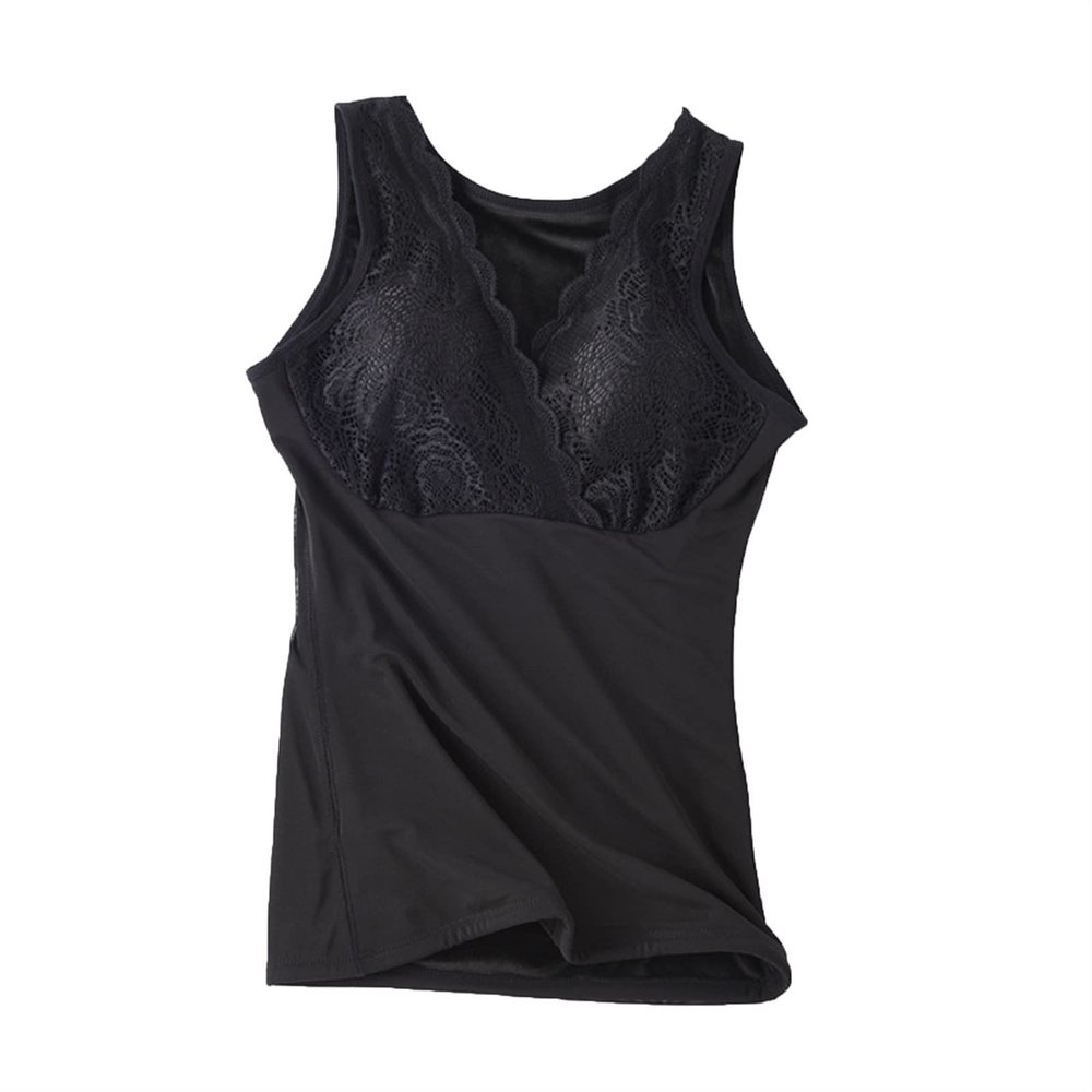 ANRIO Velvet Thicken Thermal Underwear for Women Plus Size Thermals Body Slim Shaper Camisole Sleeveless Vest Tank Tops (Color : Black, Size : XXXXL/XXXX-Large)