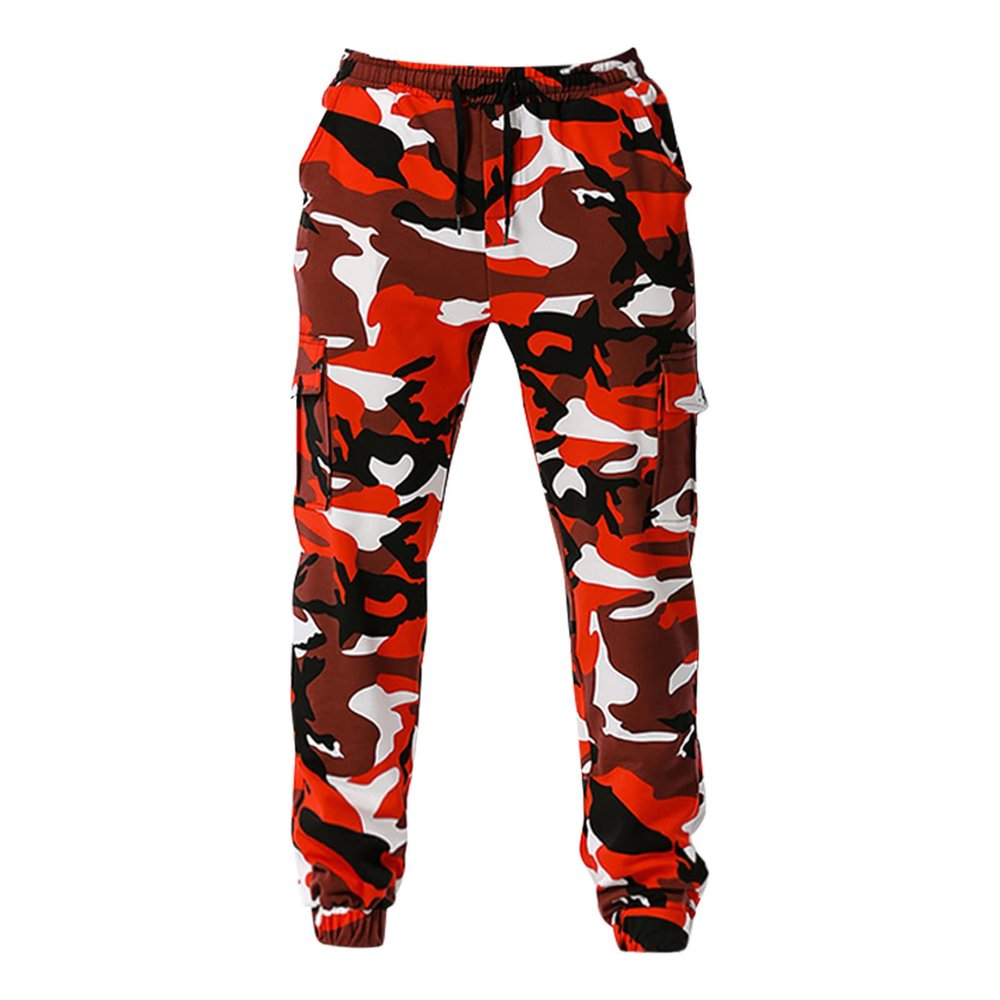 Mens Joggers, Gym Pants Men's Joggers Sweatpants Big and Tall Snow Pants for Men 5X Patchwork Camouflage Jogging Pants Outdoor Sports Fitness Slim Fit Exercise Pants Polyester (L, Red)
