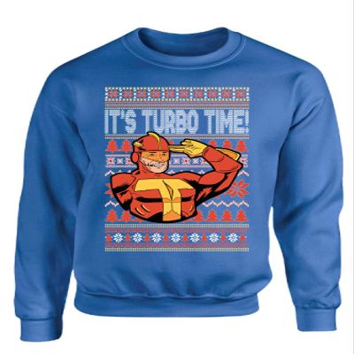 ALLNTRENDS It's Turbo Time Ugly Christmas Sweater Xmas Party Sweatshirt (4XL, Royal Blue)