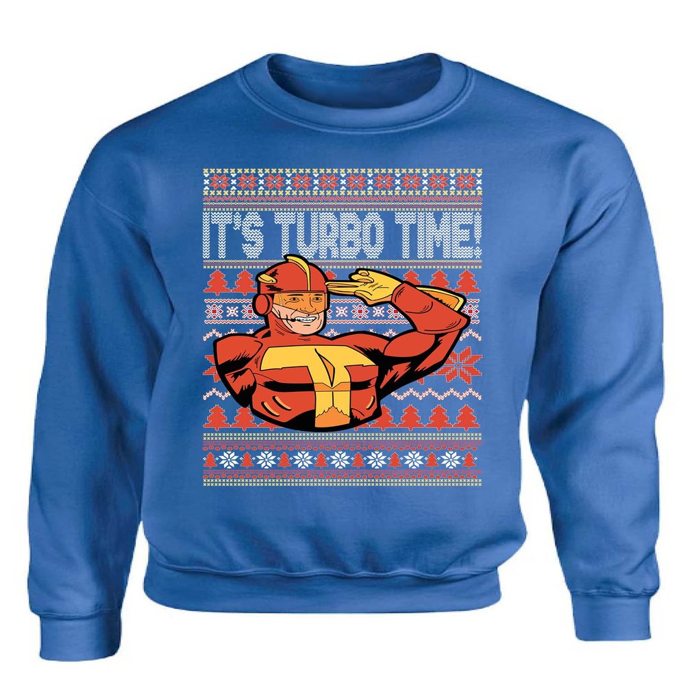 ALLNTRENDS It's Turbo Time Ugly Christmas Sweater Xmas Party Sweatshirt (4XL, Royal Blue)