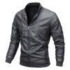 Maiyifu-GJ Men Stand Collar Leather Jacket Lightweight Faux Leather Motorcycle Jackets Casual Slim Zip Up Bomber Biker Coat (Grey,4X-Large) view 1