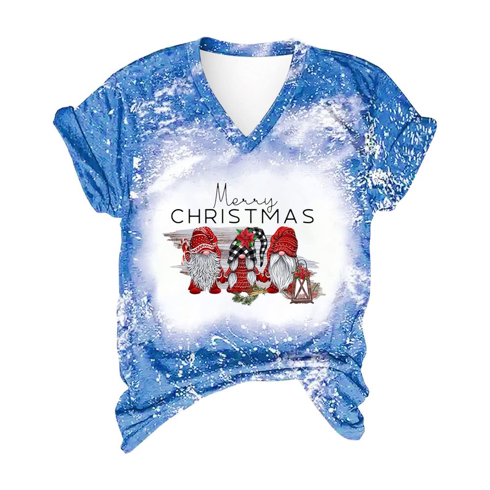 Baby It's Cold Outside Tshirt Women Christmas Snowman Bleached Shirts Casual V Neck Short Sleeve Letter Print Tee Tops