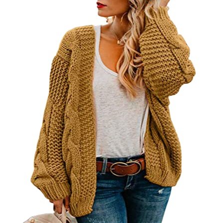 BLUOOS Womens Open Front Long Sleeve Knit Cardigan Sweaters Loose Outwear Coat 2085A2-Yellow,XXL