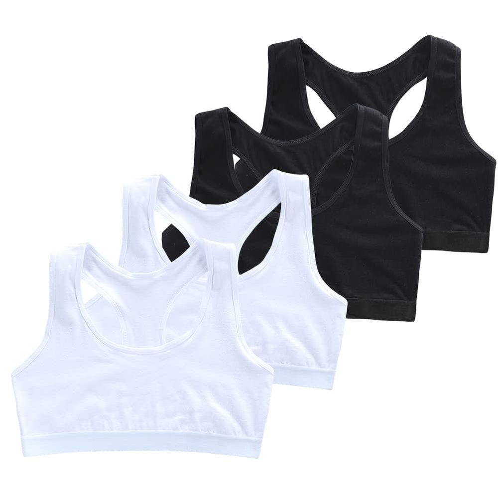 ikasus Girls Everyday Bra Students Sports Bra Cotton Breathable Bra Seamless Racerback Bralette Comfortable Soft Bras for Aged 9-14