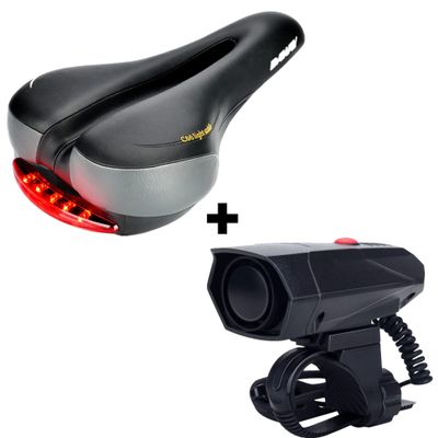 DAWAY A14 Loud Bike Horn and DAWAY C66 Comfortable Touring Bike Seat with Taillight - Soft Bike Saddle and 5 Modes Sound 110 DB Bicycle Cycling Handlebar Ring Alarm Bells, Practical Gift for Men Women