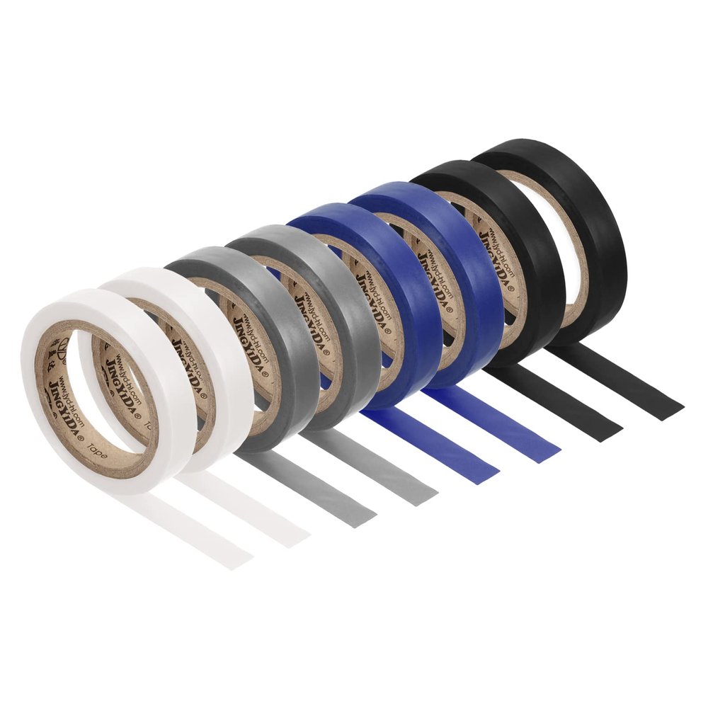 PATIKIL 26Ft Grip Finishing Tape, 8 Pack PVC Racquet Finishing Tapes Racket Accessories Sticky Seal for Tennis Badminton, Grey/Black/White/Blue