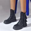 ZBYY Women's Combat Boots Side Zipper Chunky Low Heel Ankle Booties Round Toe Military Lace Up Buckle Casual Shoes view 3