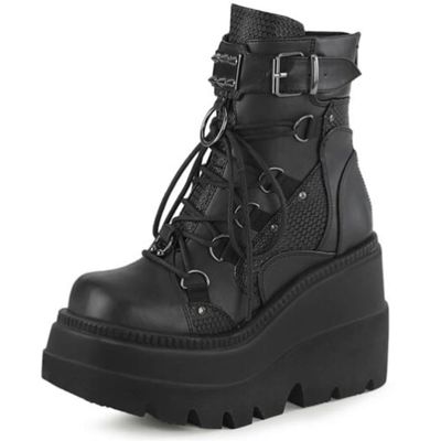 ZBYY Women's Combat Ankle Boots Zipper Lace Up Chunky Military Platform Shoes Wedge Heel Studded Goth Mid Calf Combat Booties