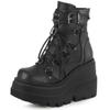 ZBYY Women's Combat Ankle Boots Zipper Lace Up Chunky Military Platform Shoes Wedge Heel Studded Goth Mid Calf Combat Booties view 1