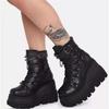 ZBYY Women's Combat Ankle Boots Zipper Lace Up Chunky Military Platform Shoes Wedge Heel Studded Goth Mid Calf Combat Booties view 3