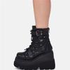 ZBYY Women's Combat Ankle Boots Zipper Lace Up Chunky Military Platform Shoes Wedge Heel Studded Goth Mid Calf Combat Booties view 4