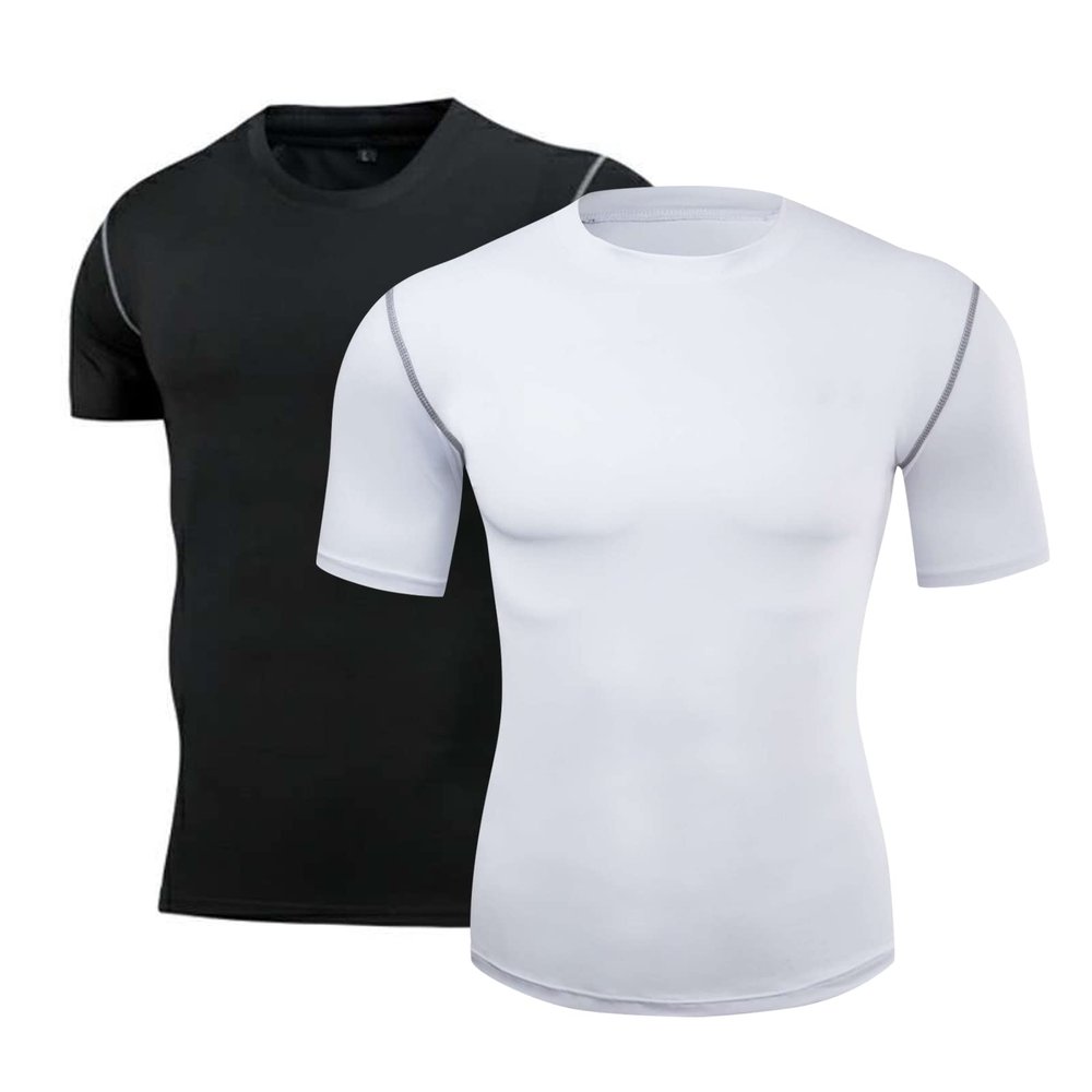 Hotfiary Men's Compression Shirts Quick Dry Athletic T-Shirts Compression Base Layer Tops for Sports Running (1 or 2pcs)