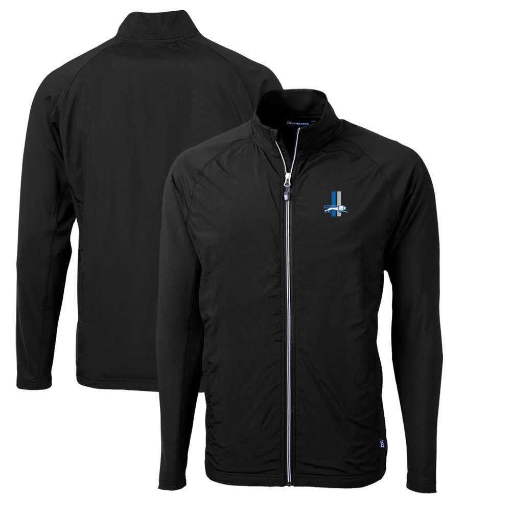 Cutter & Buck Men's Black Detroit Lions Adapt Eco Knit Hybrid Recycled Full-Zip Throwback Jacket