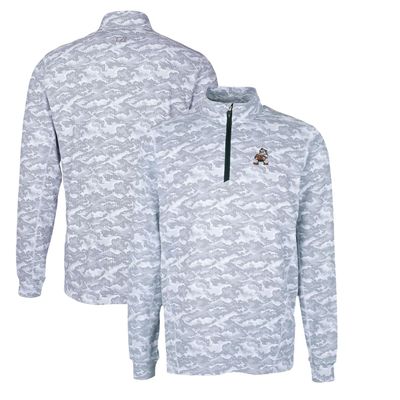 Cutter & Buck Men's Charcoal Cleveland Browns Throwback Logo Traverse Camo Print Stretch Quarter-Zip Pullover Top