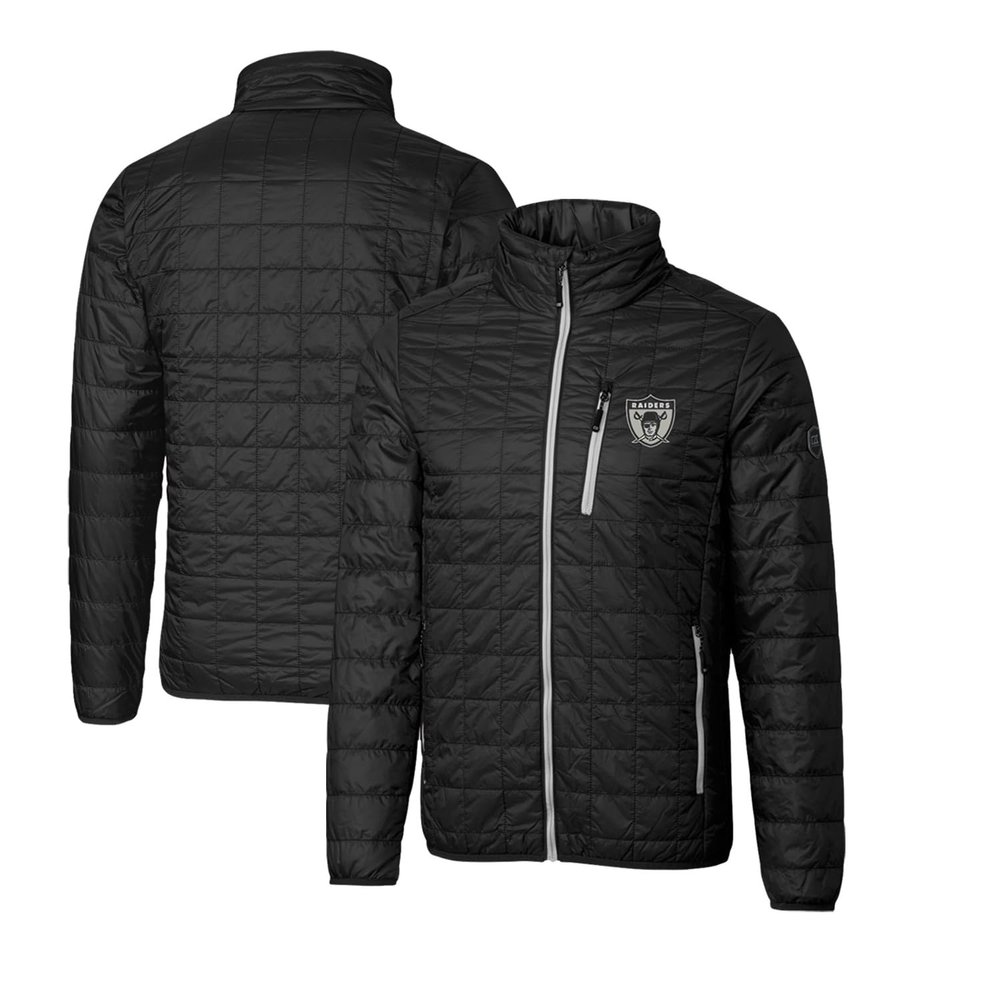 Cutter & Buck Men's Black Las Vegas Raiders Throwback Logo Big & Tall Rainier Eco Insulated Full-Zip Puffer Jacket