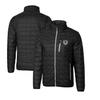 Cutter & Buck Men's Black Las Vegas Raiders Throwback Logo Big & Tall Rainier Eco Insulated Full-Zip Puffer Jacket view 1