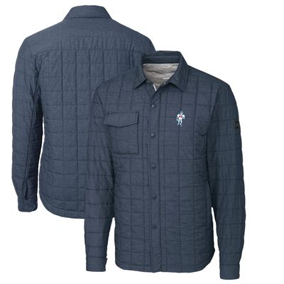 Cutter & Buck Men's Heather Navy Houston Texans Throwback Logo Rainier PrimaLoft Eco Insulated Quilted Button-Up Shacket
