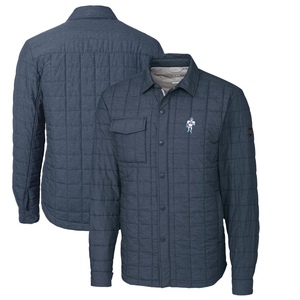 Cutter & Buck Men's Heather Navy Houston Texans Throwback Logo Rainier PrimaLoft Eco Insulated Quilted Button-Up Shacket