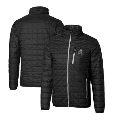 Cutter & Buck Men's Black Cleveland Browns Throwback Logo Big & Tall Rainier Eco Insulated Full-Zip Puffer Jacket