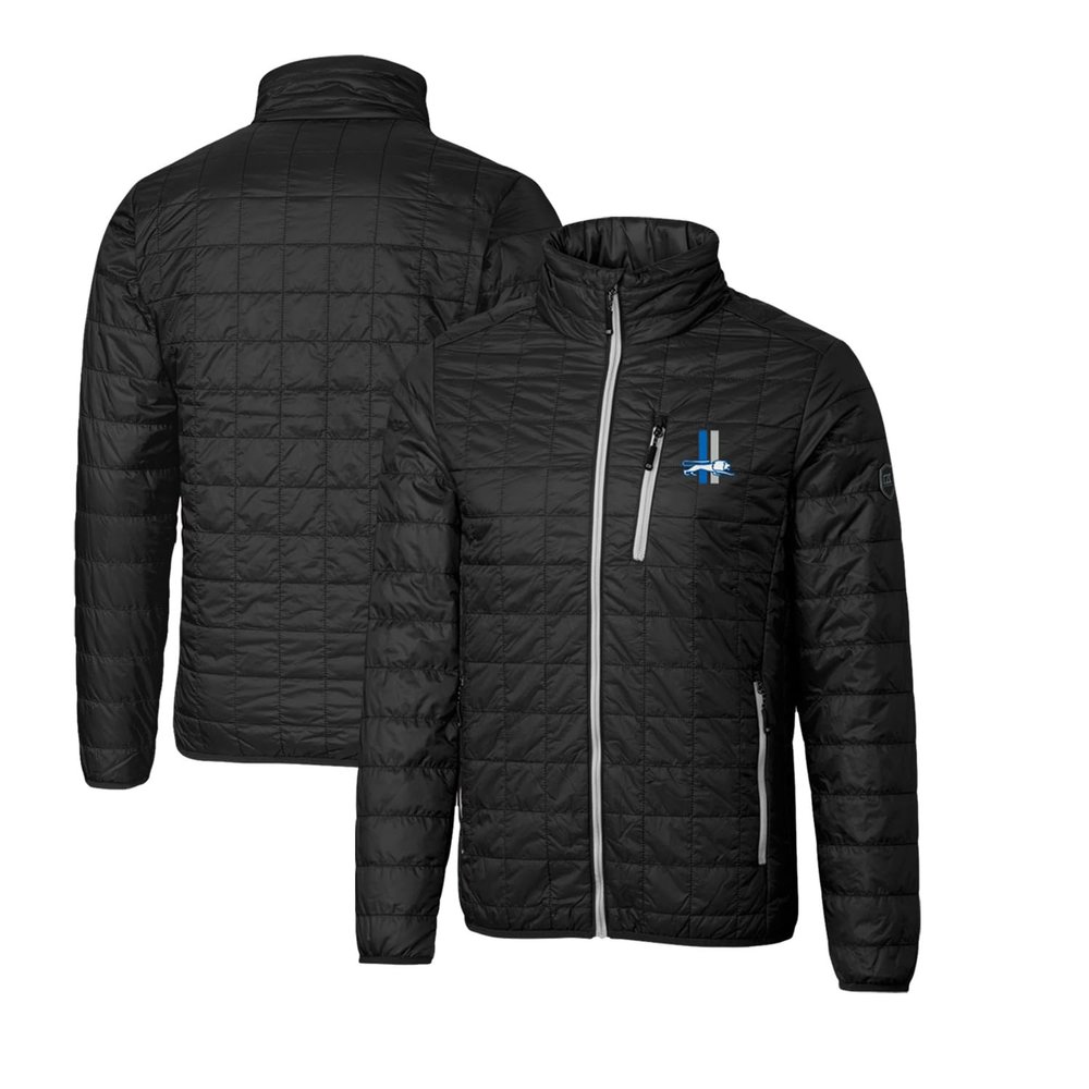 Cutter & Buck Men's Black Detroit Lions Throwback Logo Big & Tall Rainier Eco Insulated Full-Zip Puffer Jacket