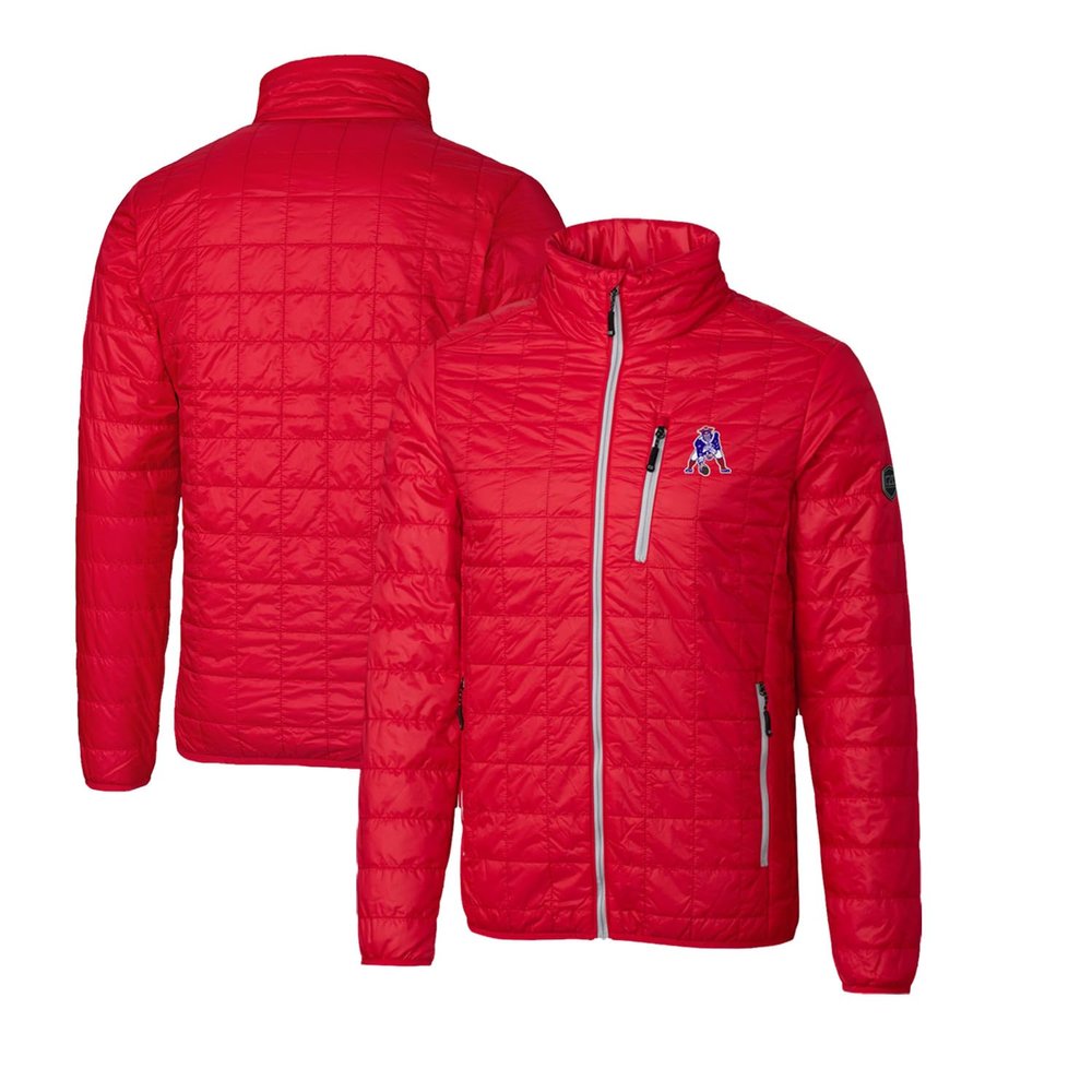 Cutter & Buck Men's Red New England Patriots Throwback Logo Rainier PrimaLoft Eco Insulated Full-Zip Puffer Jacket