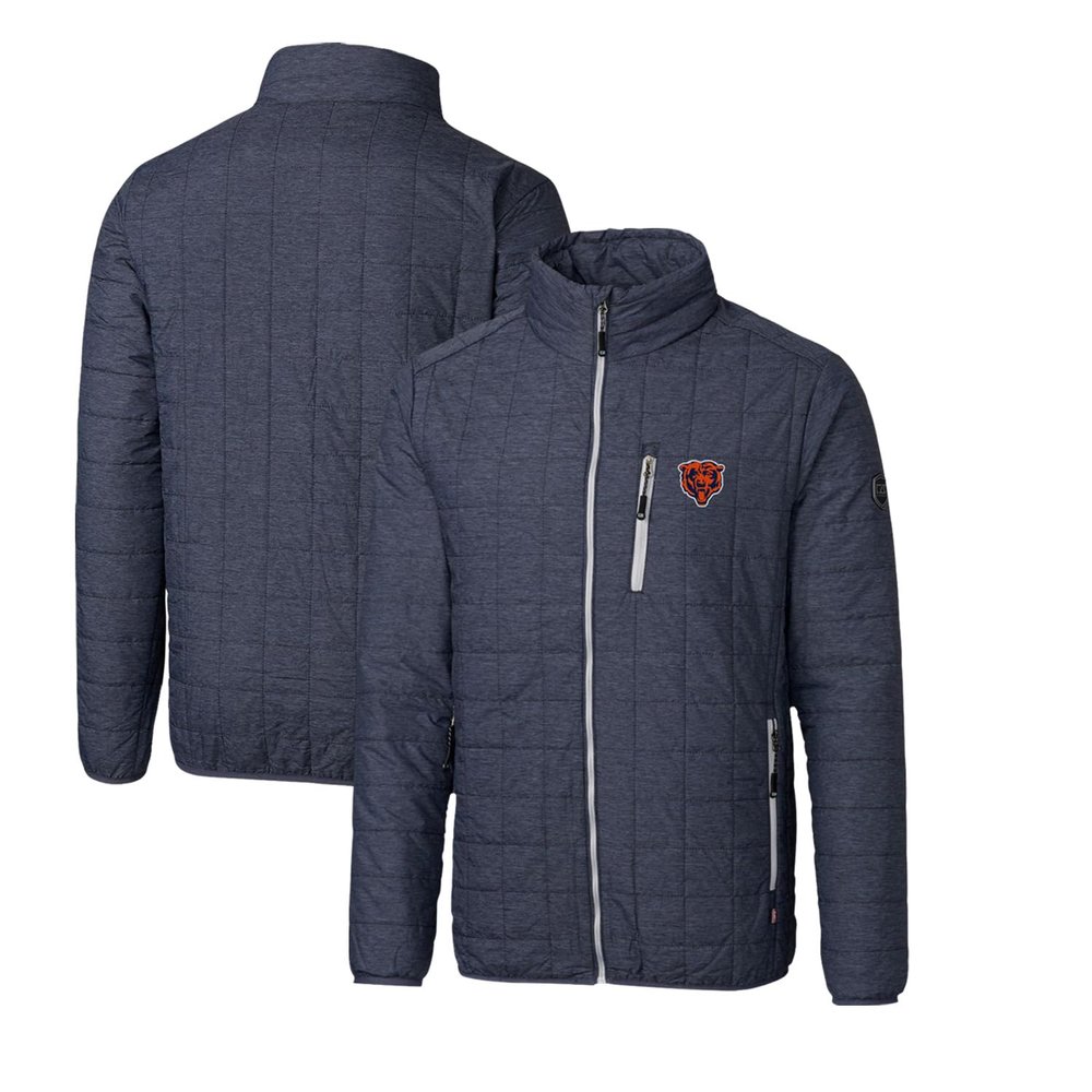 Cutter & Buck Men's Heather Navy Chicago Bears Throwback Logo Rainier PrimaLoft Eco Insulated Full-Zip Puffer Jacket