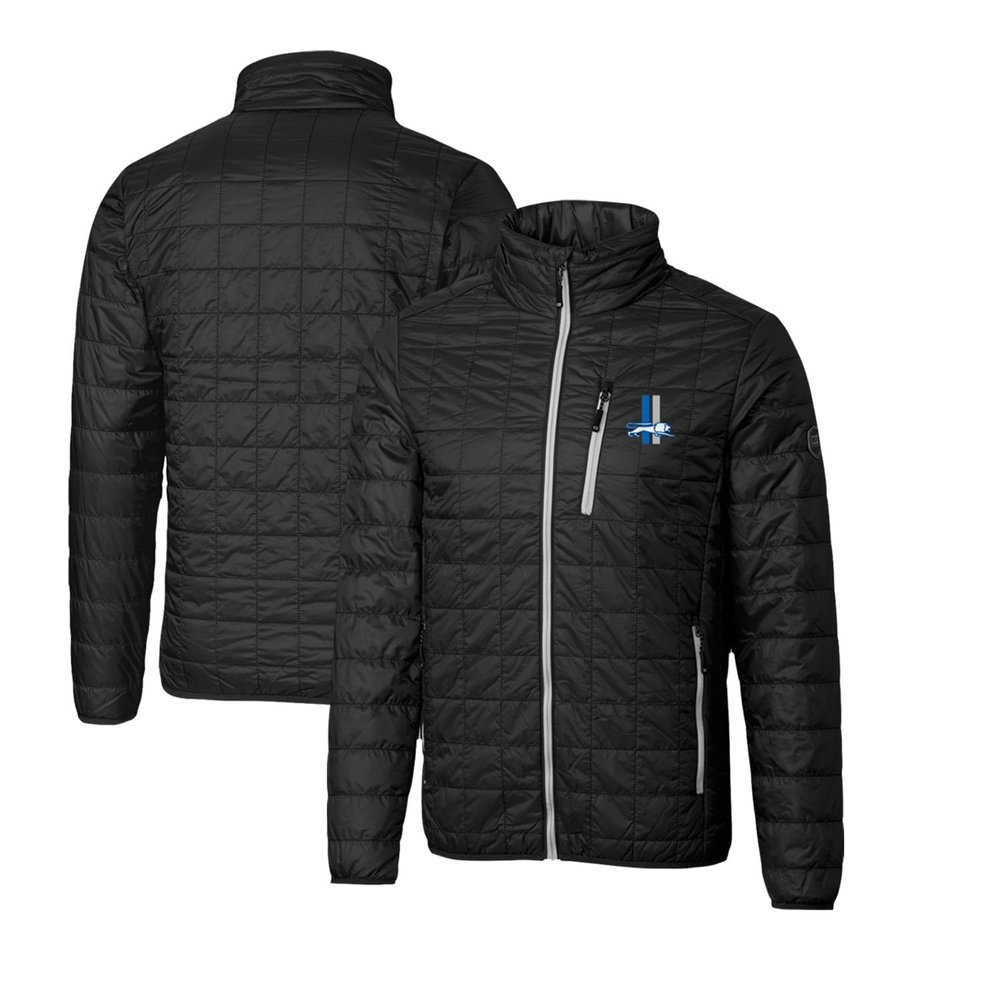 Cutter & Buck Men's Black Detroit Lions Throwback Logo Rainier Primaloft Eco Insulated Full-Zip Puffer Jacket