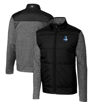 Cutter & Buck Men's Black Detroit Lions Throwback Logo Big & Tall Stealth Hybrid Quilted Full-Zip Windbreaker Jacket