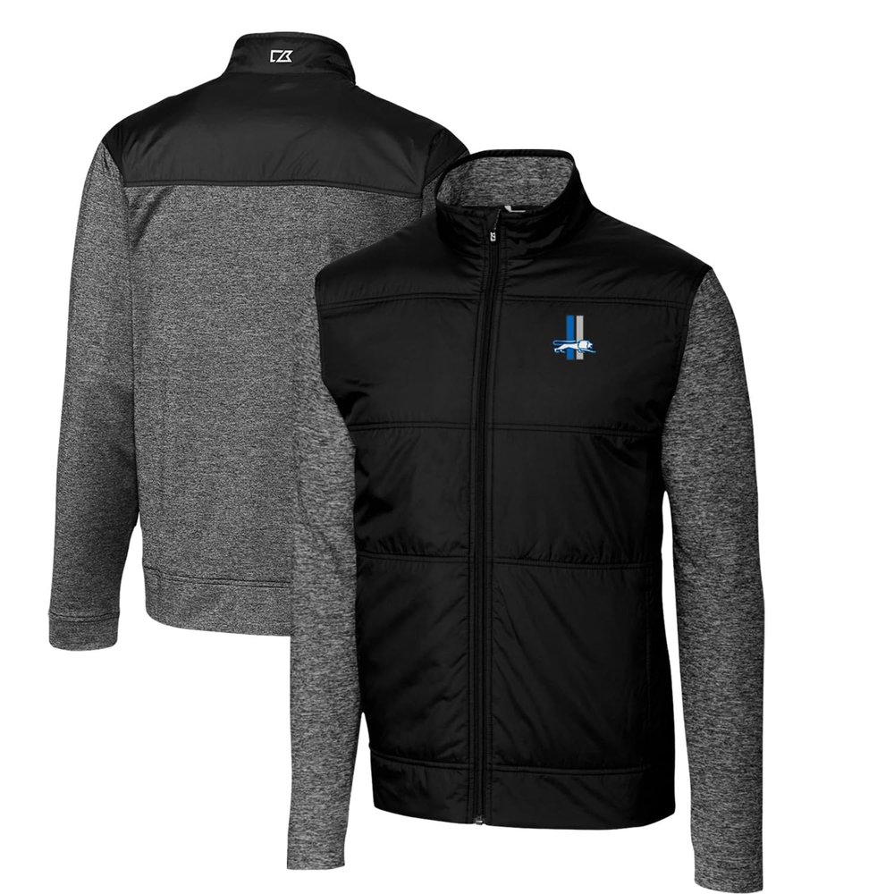 Cutter & Buck Men's Black Detroit Lions Throwback Logo Big & Tall Stealth Hybrid Quilted Full-Zip Windbreaker Jacket
