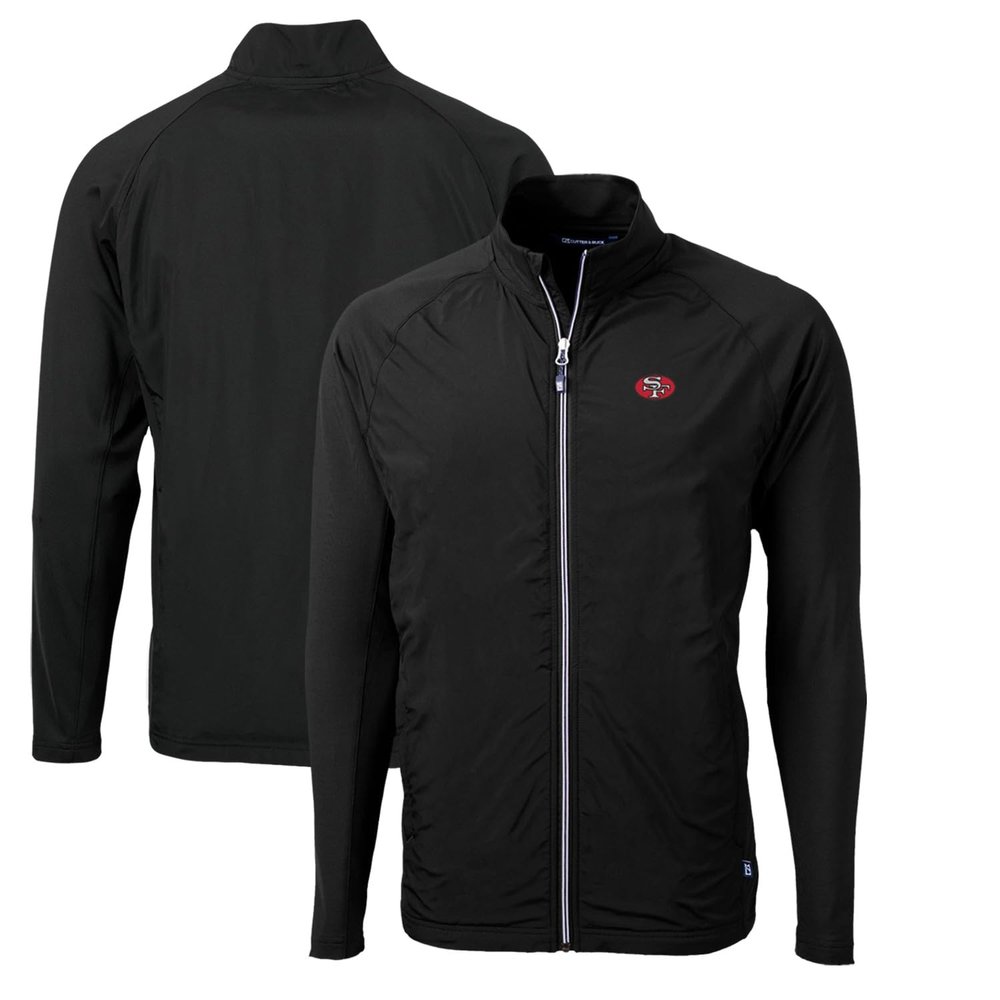 Cutter & Buck Men's Black San Francisco 49ers Adapt Eco Knit Hybrid Recycled Full-Zip Throwback Jacket