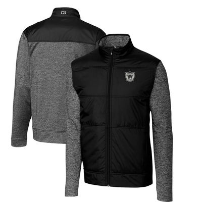 Cutter & Buck Men's Black Las Vegas Raiders Throwback Logo Big & Tall Stealth Hybrid Quilted Full-Zip Windbreaker Jacket