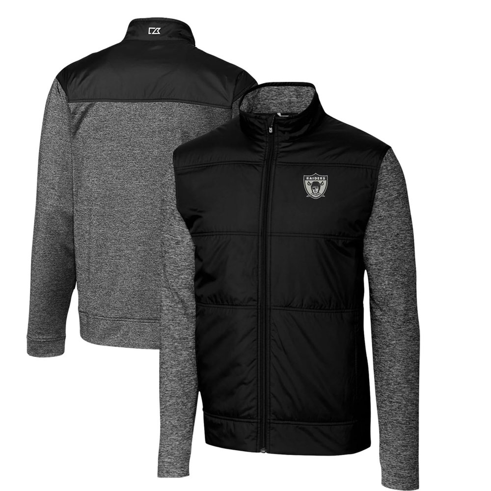 Cutter & Buck Men's Black Las Vegas Raiders Throwback Logo Big & Tall Stealth Hybrid Quilted Full-Zip Windbreaker Jacket