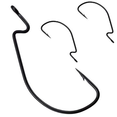 50pcs Wide Gap Fishing Hook High Carbon Steel Offset Worm Hook Jig Fishing Hooks for Bass Saltwater Fishing Size: 1/0-5/0 (2/0)