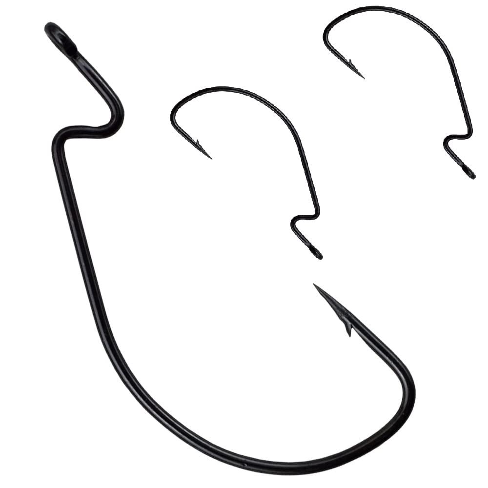 50pcs Wide Gap Fishing Hook High Carbon Steel Offset Worm Hook Jig Fishing Hooks for Bass Saltwater Fishing Size: 1/0-5/0 (2/0)