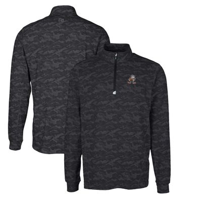 Cutter & Buck Men's Black Cleveland Browns Throwback Logo Big & Tall Traverse Camo Print Stretch Quarter-Zip Pullover Top