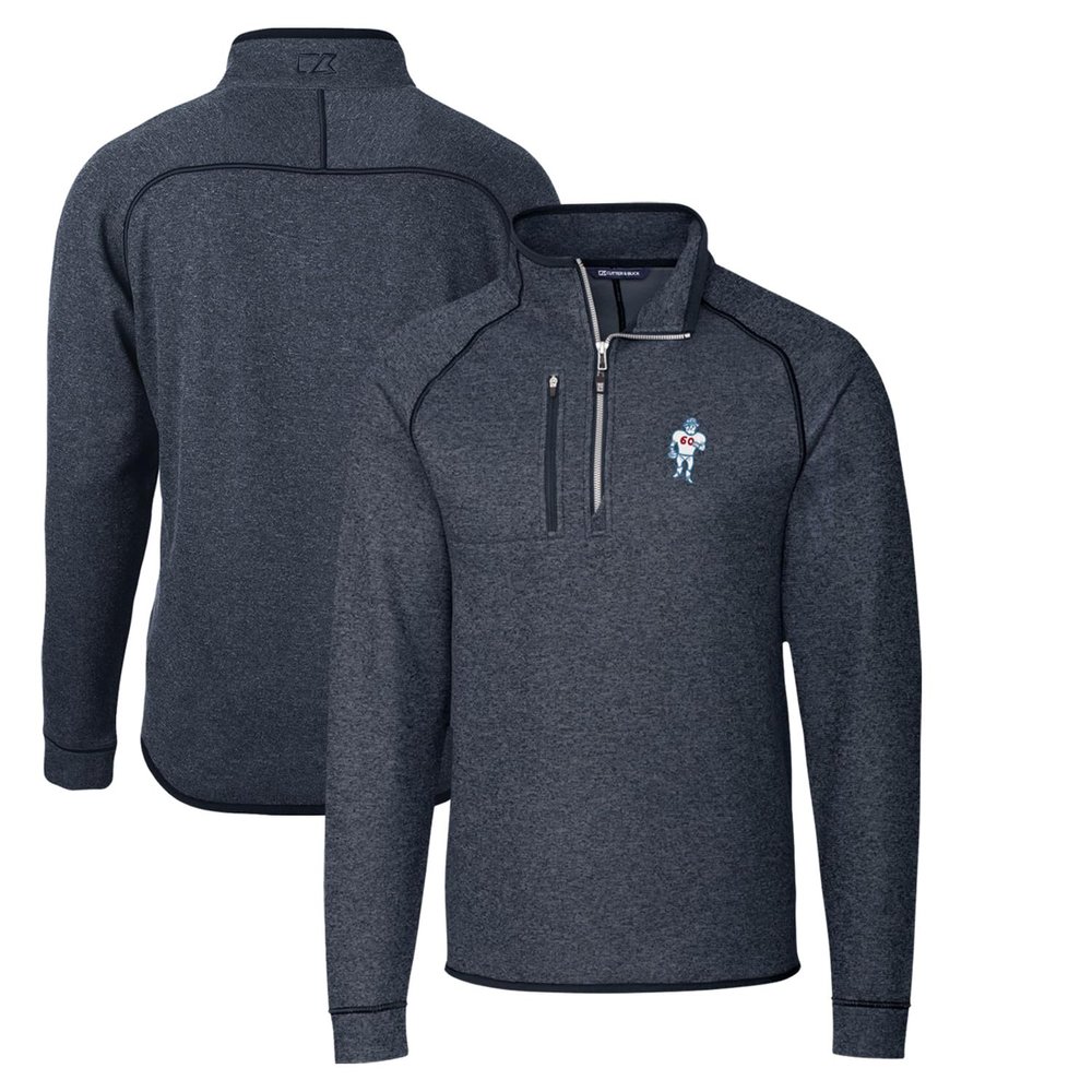 Cutter & Buck Men's Heather Navy Houston Oilers Throwback Logo Mainsail Sweater-Knit Half-Zip Pullover Jacket