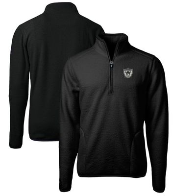 Cutter & Buck Men's Black Las Vegas Raiders Cascade Eco Sherpa Fleece Big & Tall Quarter-Zip Throwback Jacket