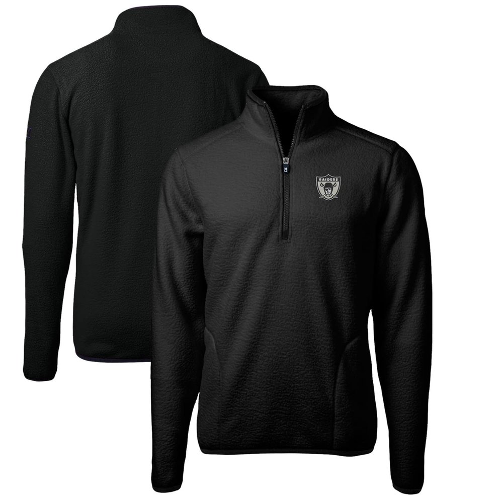 Cutter & Buck Men's Black Las Vegas Raiders Cascade Eco Sherpa Fleece Big & Tall Quarter-Zip Throwback Jacket