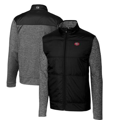 Cutter & Buck Men's Black San Francisco 49ers Throwback Logo Big & Tall Stealth Hybrid Quilted Full-Zip Windbreaker Jacket